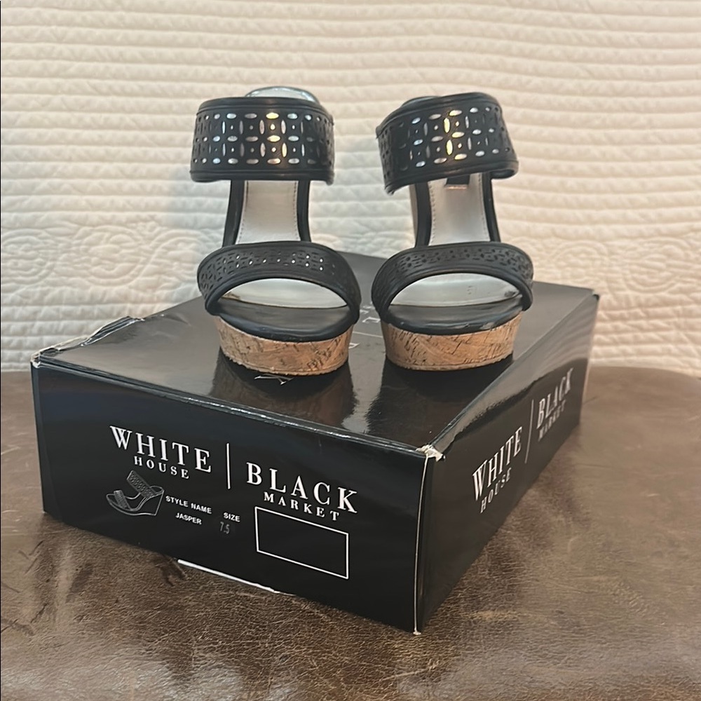 White House Black Market Black & Silver Jasper Platform Sandals